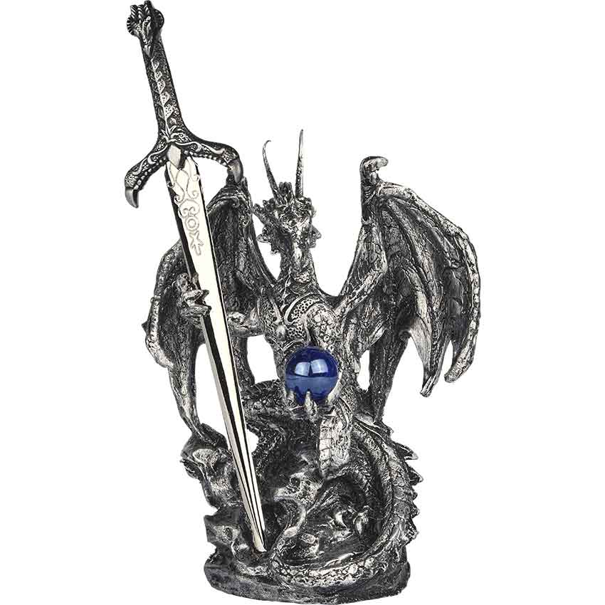 Silver Dragon with Sword Statue