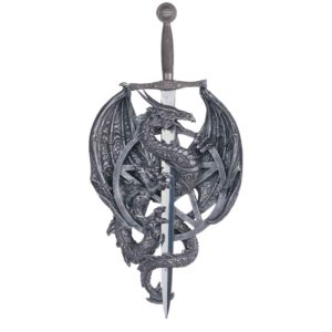 Silver Dragon with Sword Wall Plaque