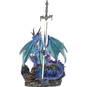 Blue Dragon with Sword Statue