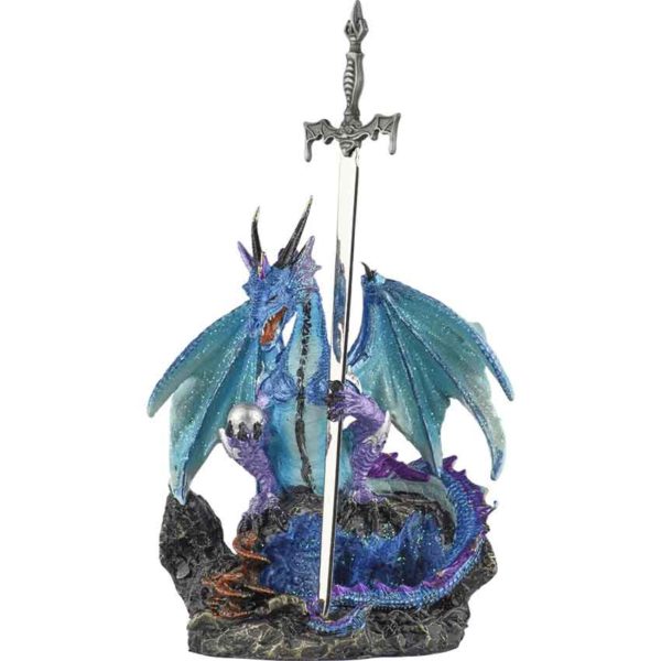 Blue Dragon with Sword Statue