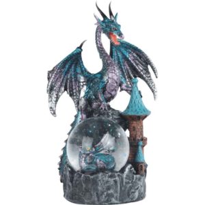 Blue Dragon on Castle Snow Globe