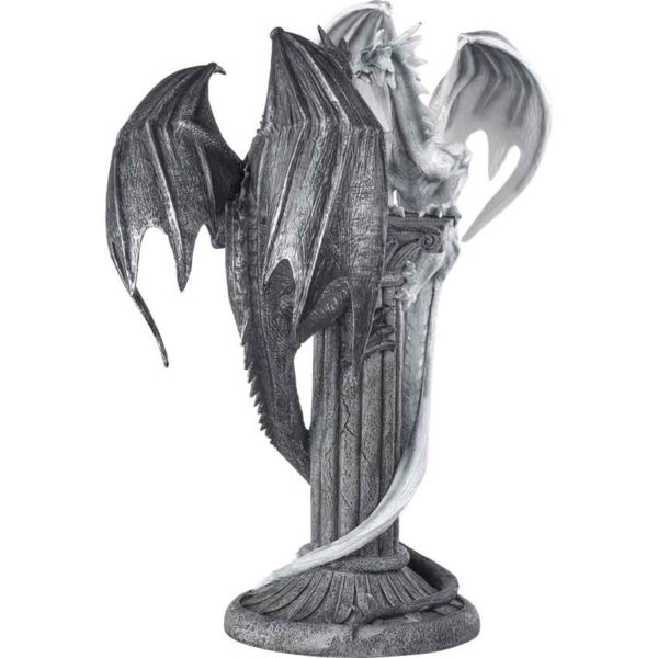 Black and White Dragon Column Statue