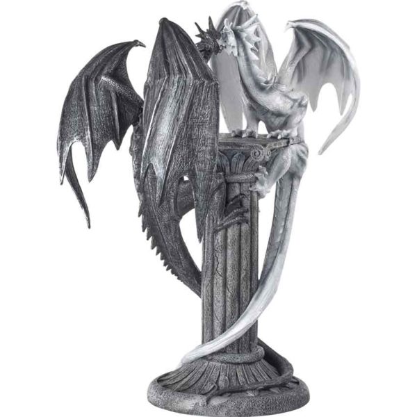 Black and White Dragon Column Statue