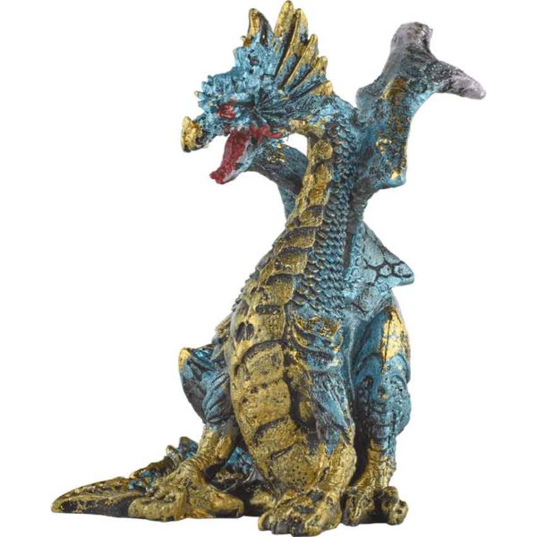 Small Seated Aquamarine and Gold Dragon Statue