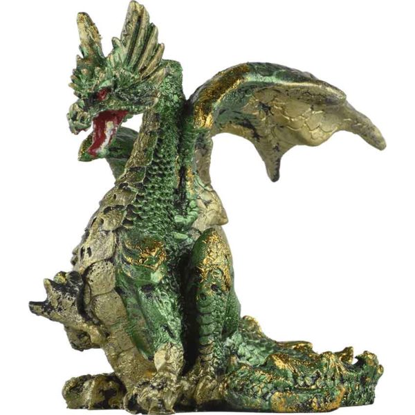 Small Seated Emerald and Gold Dragon Statue