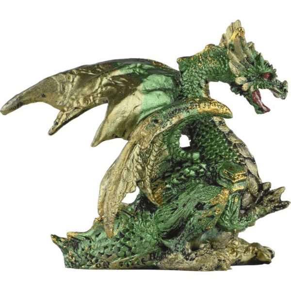 Small Seated Emerald and Gold Dragon Statue
