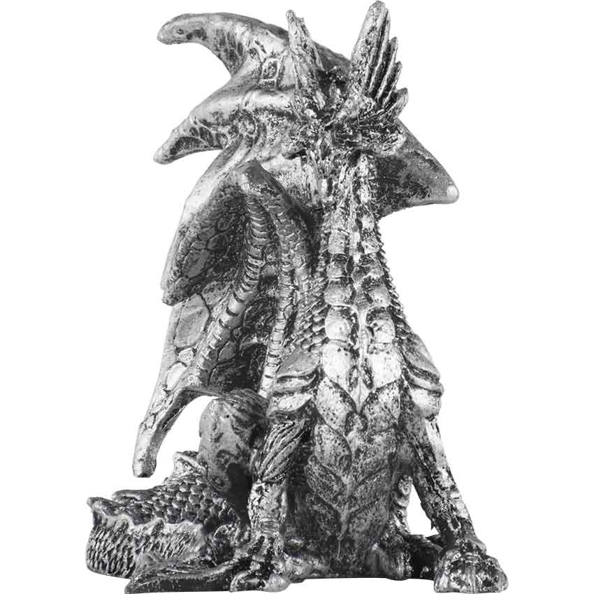 Small Seated Silver Dragon Statue