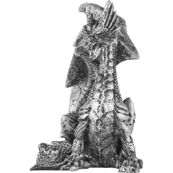Small Seated Silver Dragon Statue