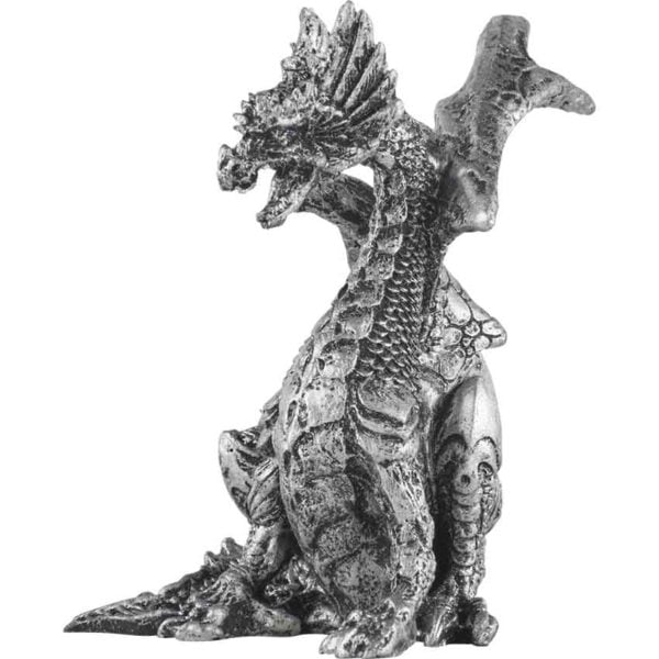 Small Seated Silver Dragon Statue