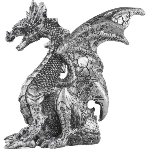 Small Seated Silver Dragon Statue