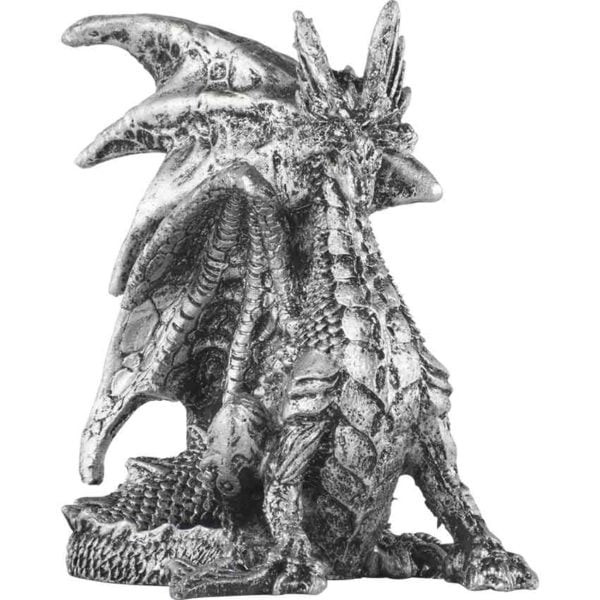 Small Seated Silver Dragon Statue