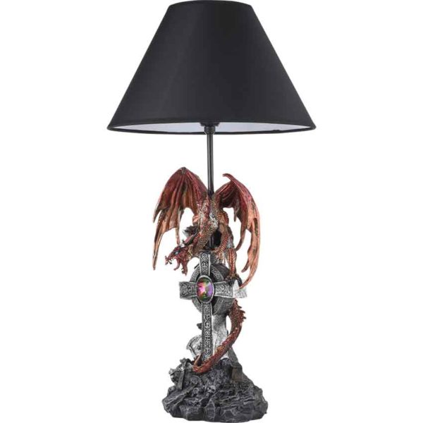 Red Dragon on Cross Table Lamp