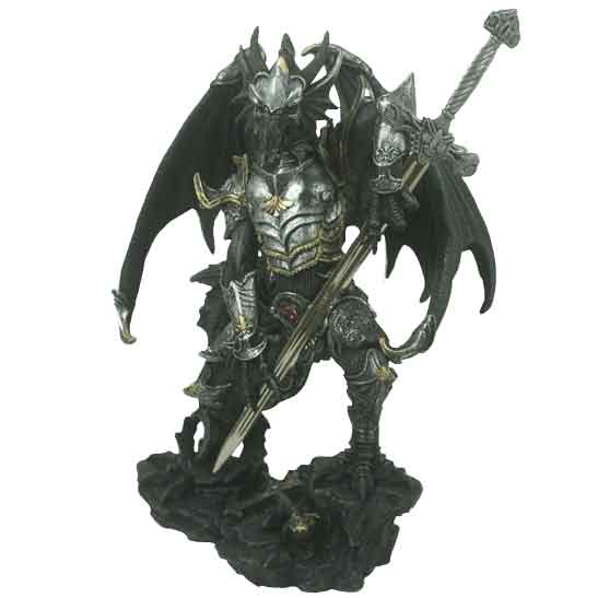 Black Armored Dragon with Sword Statue