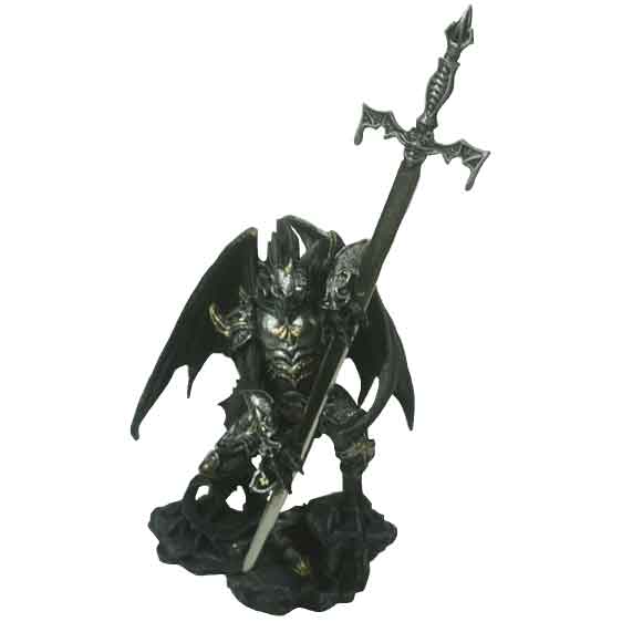 Armored Black Dragon with Giant Sword Statue