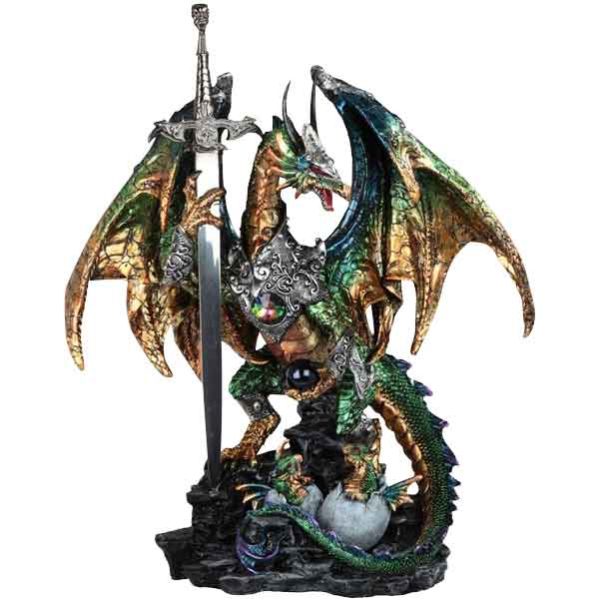 Armoured Green Guardian Dragon Statue