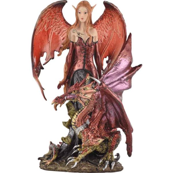 Elven Fairy with Red Dragon Statue