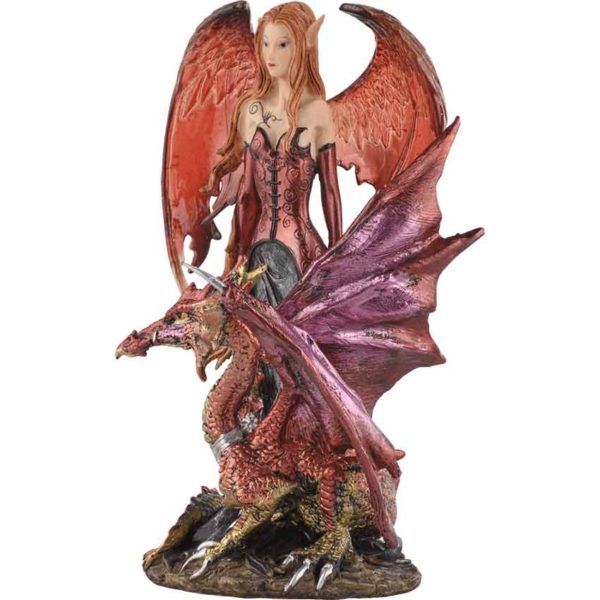 Elven Fairy with Red Dragon Statue