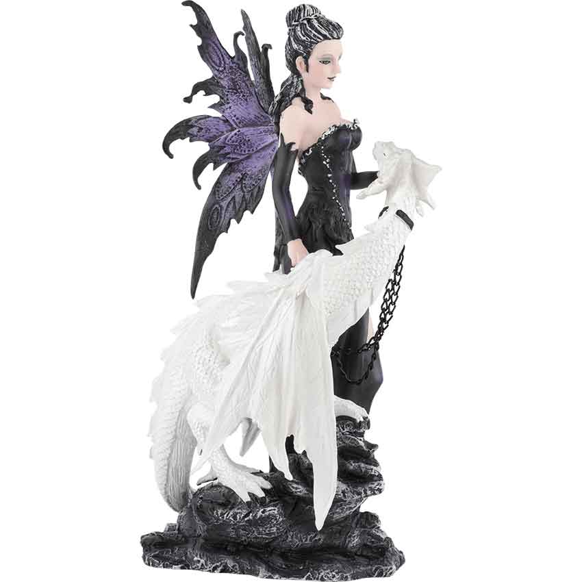 Gothic Fairy Holding Dragon w Black Rocks Figurine Statue Faery Collection 