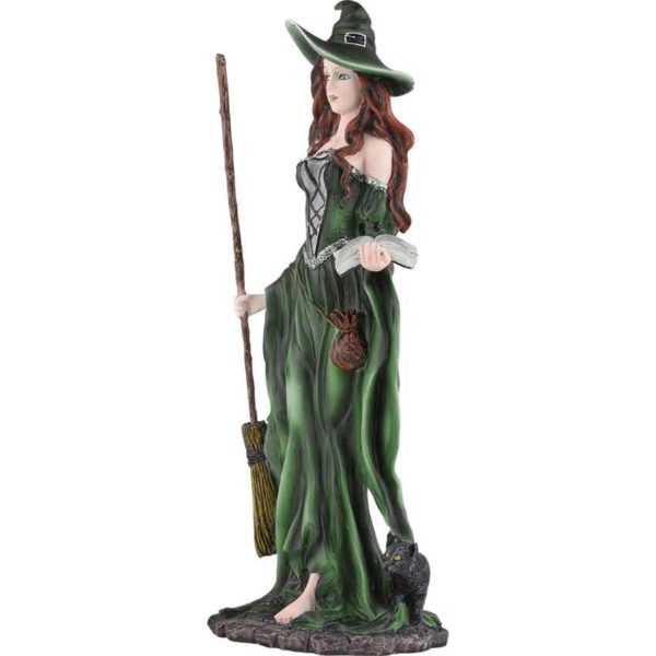 Witch Holding Broom Statue