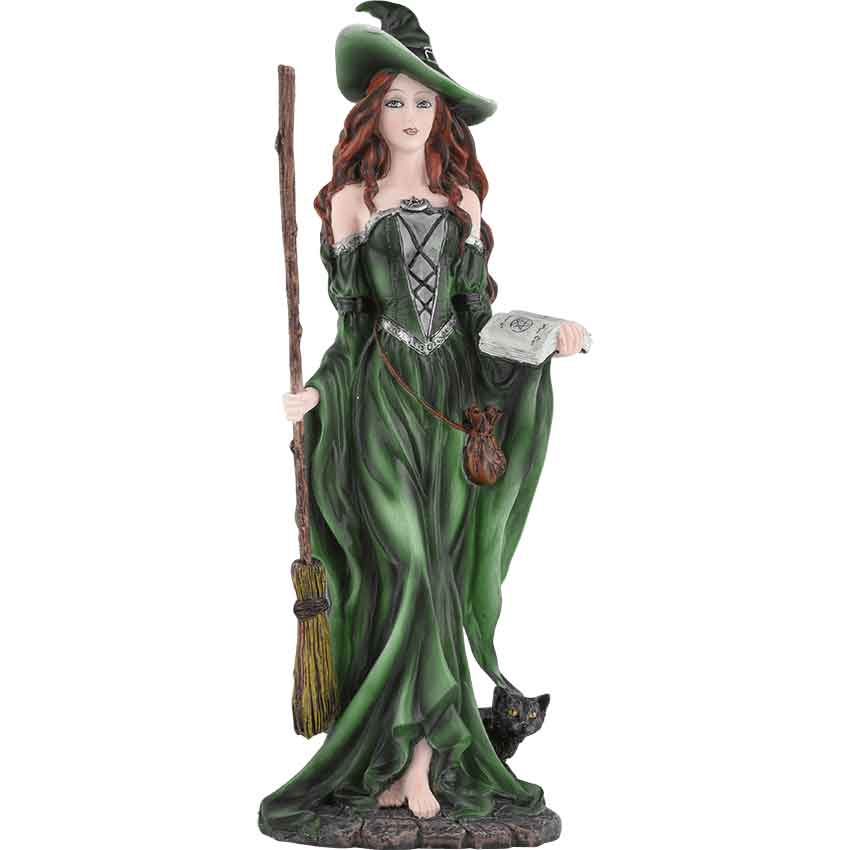 Bronze Witch Small Figure Statue Celtic By Design Clinic Broom Magic H14cm 16087 