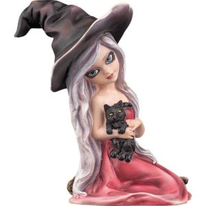 Witchy Girl with Cat Statue