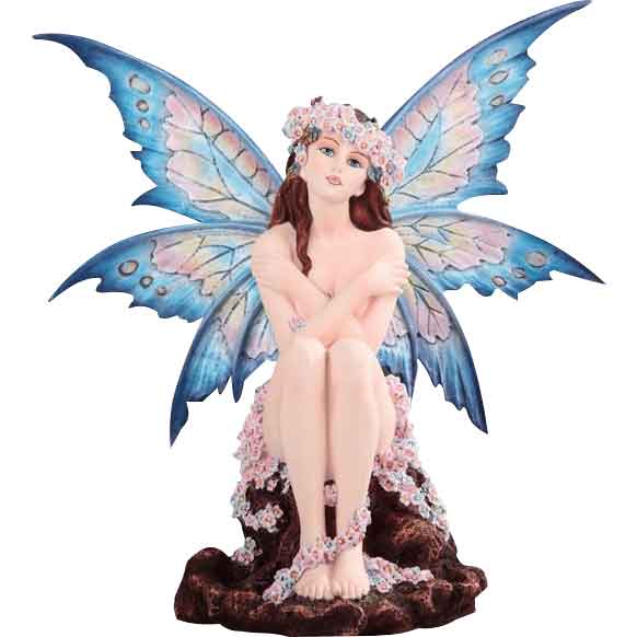 Blue Fairy with Flowers Statue