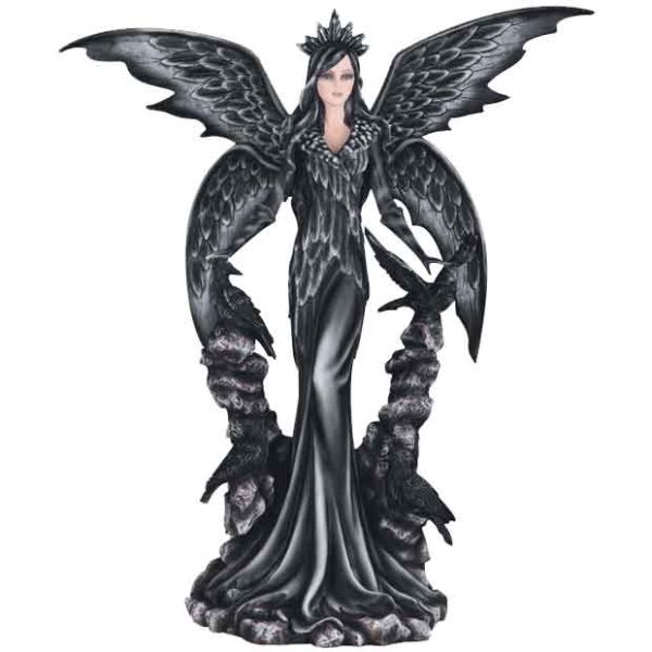 Elegant Dark Fairy with Ravens Statue