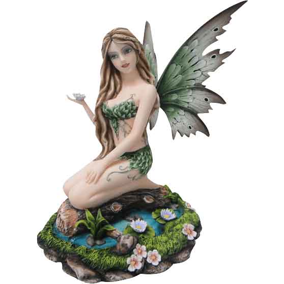 Green Fairy Sitting on Pond
