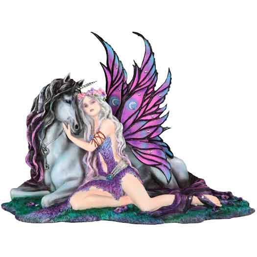 Purple Moon Fairy with Unicorn Statue