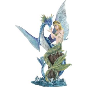 Green Mermaid with Blue Serpent Statue