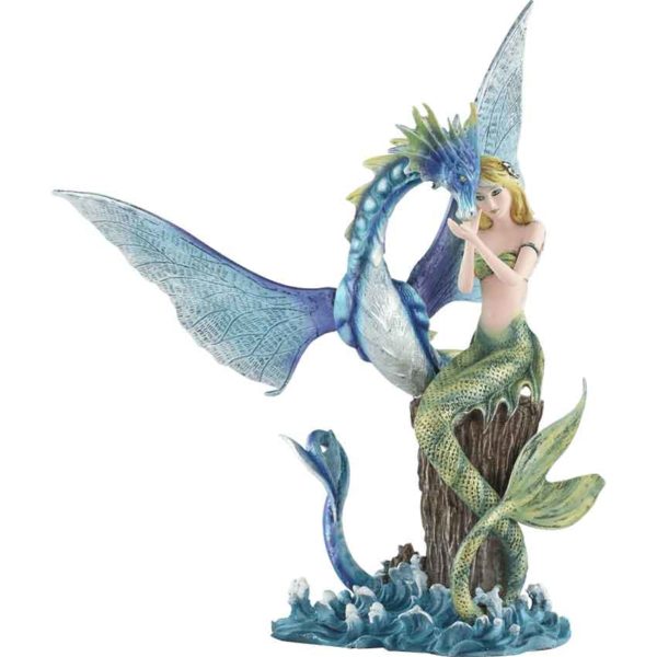 Green Mermaid with Blue Serpent Statue