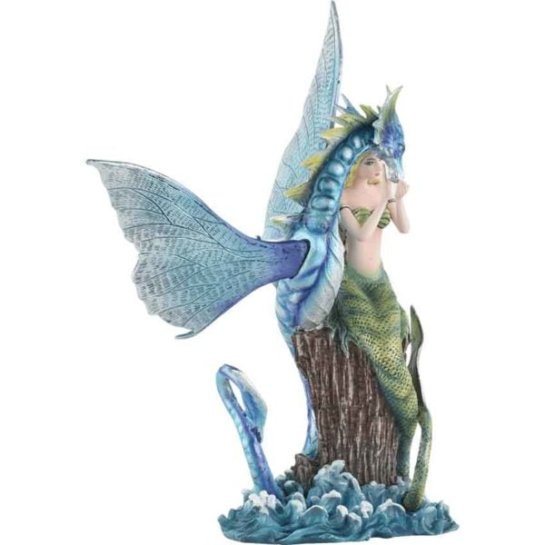 Green Mermaid with Blue Serpent Statue