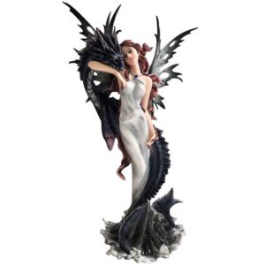 Dark Waves Fairy with Sea Serpent Statue