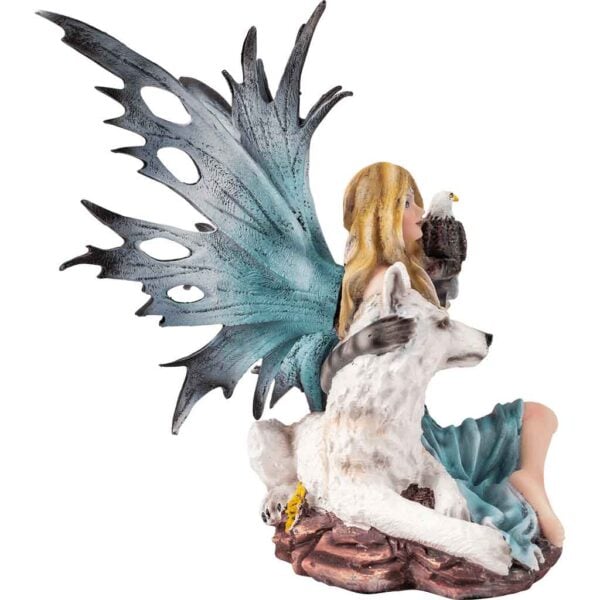 Teal Fairy with Wolf Statue