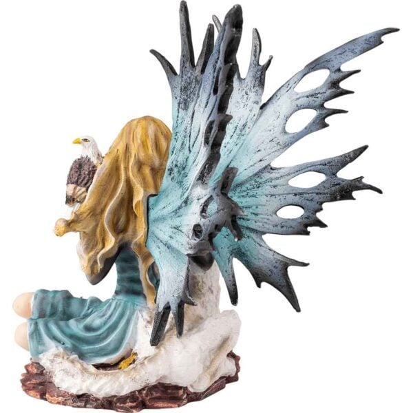 Teal Fairy with Wolf Statue