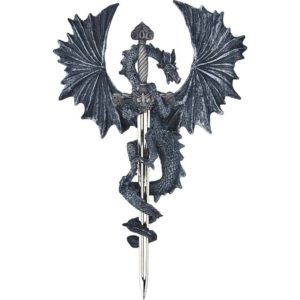 Grey Dragon With Sword Wall Plaque