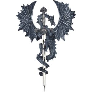 Grey Dragon With Sword Wall Plaque