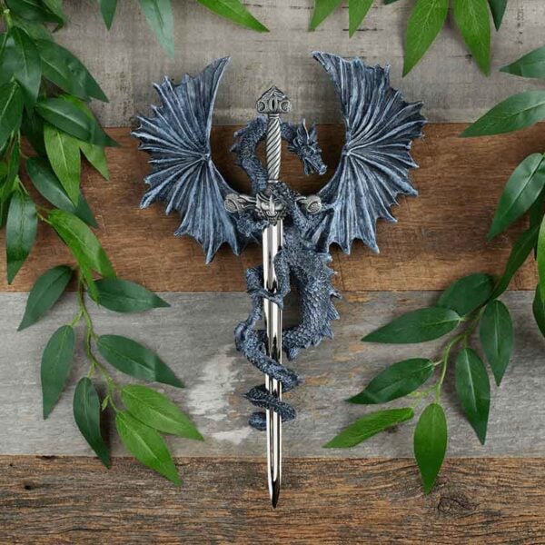 Grey Dragon With Sword Wall Plaque