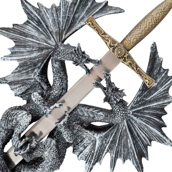 Double Dragon With Sword Wall Plaque