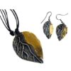 Brass and Antique Silver Leaf Necklace and Earring Set