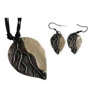 Antiqued Silver Leaf Necklace and Earring Set