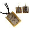 Brass and Antique Silver Engraved Tree Necklace and Earring Set