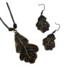 Antique Brass Oak Leaf Necklace and Earring Set