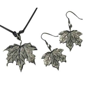 Antique Silver Maple Leaf Necklace and Earring Set