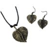 Antique Brass Round Leaf Necklace and Earring Set