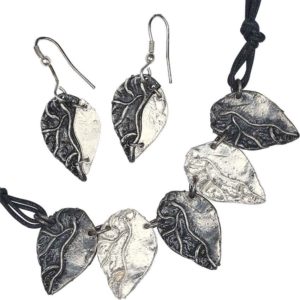 Antiqued Silver Leaves Necklace and Earring Set