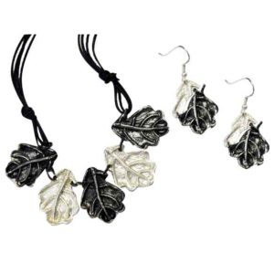 Antiqued Silver Oak Leaves Necklace and Earring Set