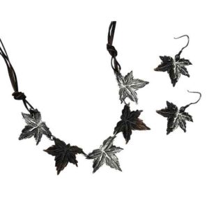 Antiqued Silver and Copper Lobed Leaves Necklace and Earring Set