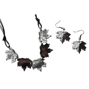 Antiqued Silver and Copper Maple Leaves Necklace and Earring Set