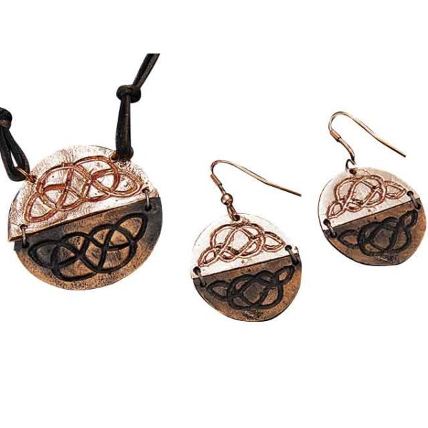 Antiqued Copper Round Celtic Knot Necklace and Earring Set